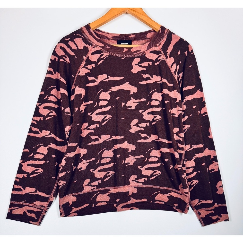 Monrow Sweatshirt Mens Medium Pink Maroon Camo‎ Pullover Made in USA Athleisure
